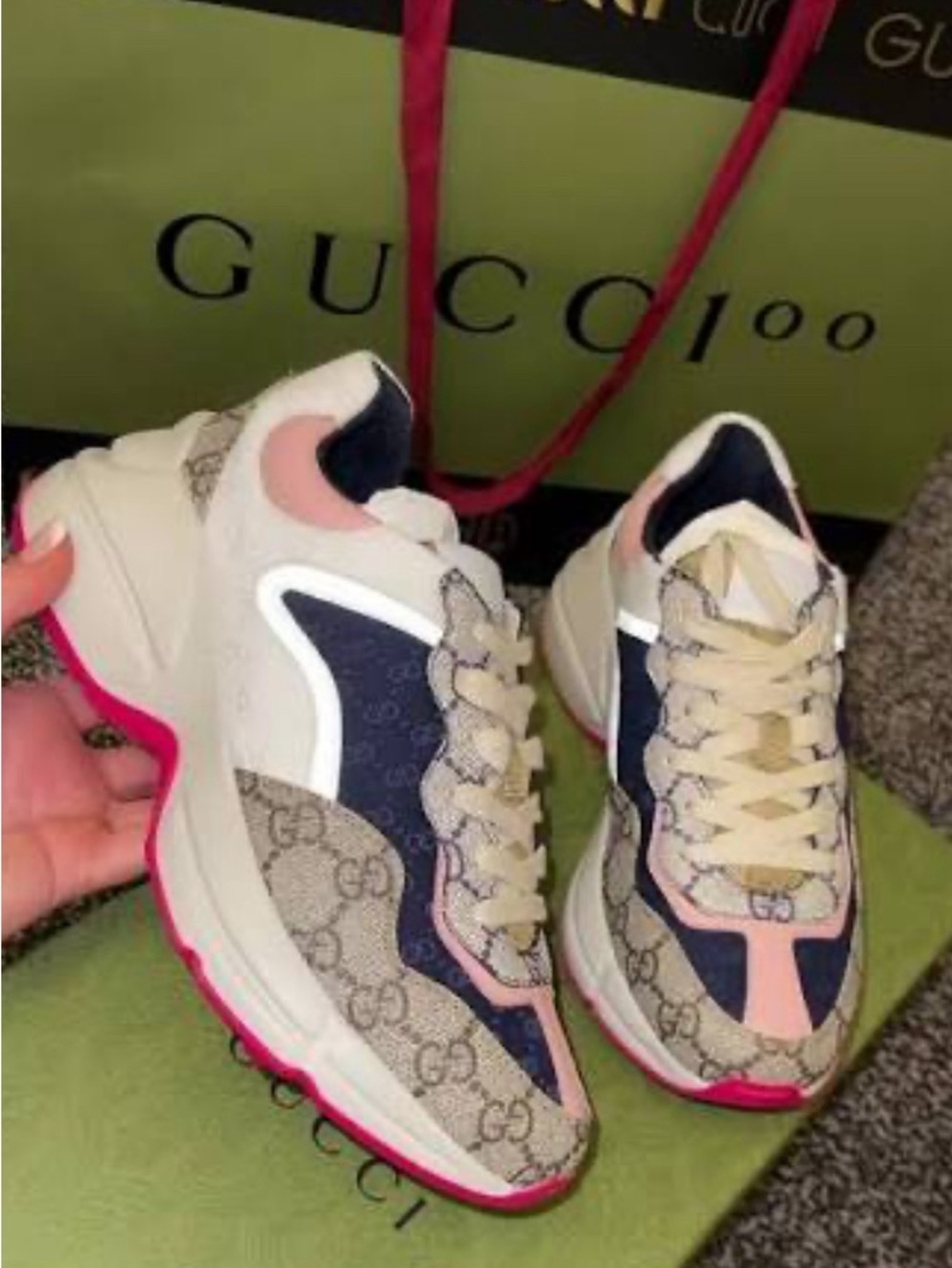 Gucci Beige, Navy & Pink GG Logo Chunky Women's Sneaker